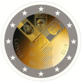 Letland 2 euro 2018 "100 jaar onafhankelijkheid van de Baltische Staten" UNC