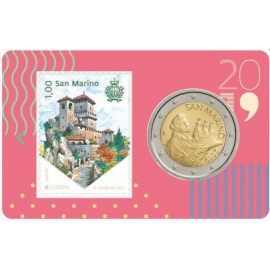 San Marino 2 euro 2019 + postzegel nr. 4 in Coincard