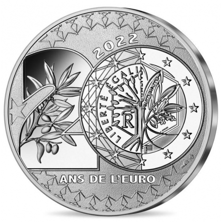 Frankrijk 20 euro 2022  20 jaar EURO zilver