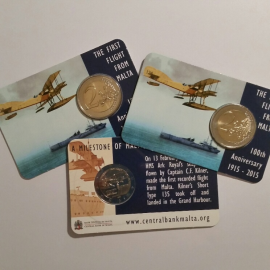 Coincard  Malta 2 euromunt  2015 "1e vlucht van Malta 1915"