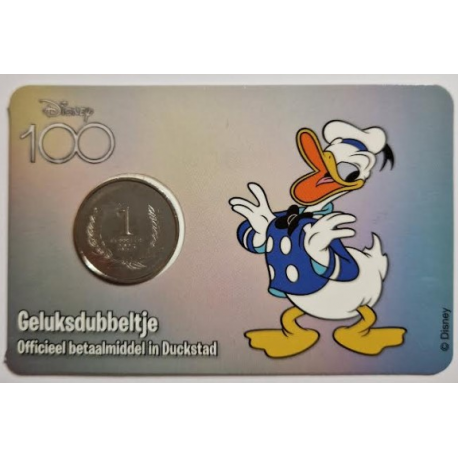 Donald Duck geluksdubbeltje coincard 2023 100 jaar Disney