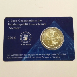 Duitsland 2 euro 2016  Sachsen "Dresdner Zwinger"  A  Berlin Blauwe Coincard